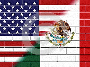 Us Mexico Border Wall To Stop Illegal Immigration - 2d Illustration