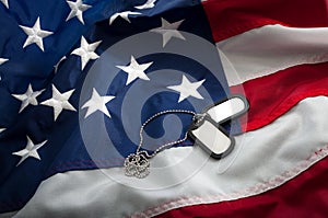 US Military dog Tags and the American Flag