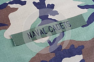 US NAVAL CADETS branch tape on woodland camouflage uniform photo