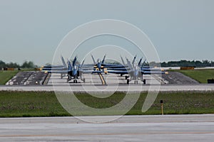 US Navy Blue Angels Taxiing In Formation Off the Runway In Milwaukee photo