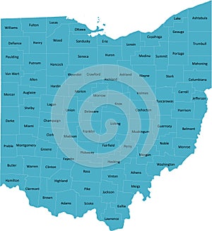 US Ohio county map