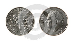 US One Dime Coin Isolated on White