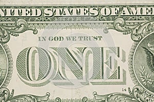 US one dollar bill closeup macro, 1 usd banknote