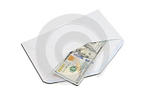 US One-Hundred-Dollar in white envelope on white background photo