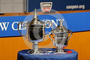 US Open Men and Women singles trophies presented at the 2014 US Open Draw Ceremony