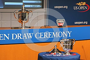 US Open Men and Women singles trophies presented at the 2014 US Open Draw Ceremony