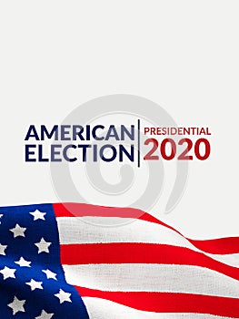 US presidential election banner poster campaign concept. America flag pattern on canvas texture with copy space and text American