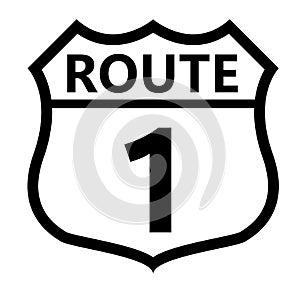 US route 1 sign. shield sign with route number and text symbol. United States Numbered Route. flat style