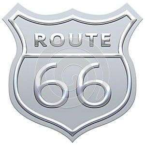 US route 66 sign, Route sixty six road shield sign with route number and textretro style. 3d render