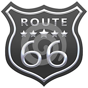 US route 66 sign, Route sixty six road shield sign with route number and textretro style. 3d render