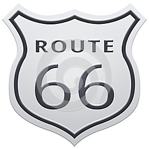 US route 66 sign, Route sixty six road shield sign with route number and textretro style. 3d render