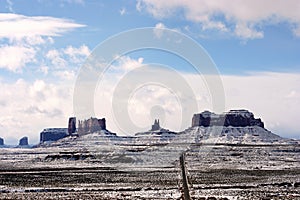 US Route 163 looking south to Monument Valley after a snowfall, Utah