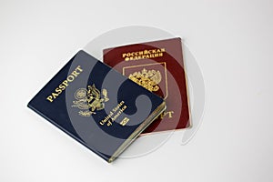 US and Russian passport isolated on white
