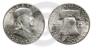 US silver coin half dollar Franklin 1963