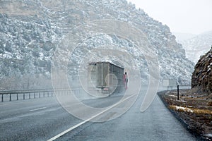 US snowing I 15 interstate snowed road in Nevada