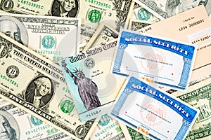 Us social security cards, stimulus check and dollar