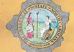 US state North Carolina seal flag painted on concrete hole