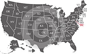 Us states map with abbreviations