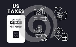 US taxes white linear desktop icons on black