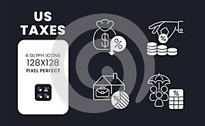 US taxes white solid desktop icons set