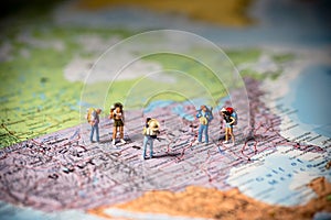 US tourism and travel concept. Macro photo. Color tone tuned