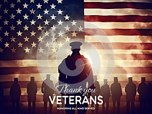 US Veteran& x27;s day poster. Honoring all who served. United States Memorial Day background, patriotic theme, veterans