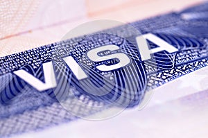 US visa document close up detail