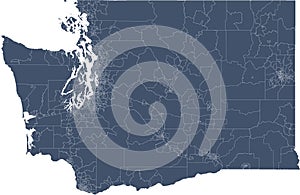 US Washington State Map with Census Tracts Boundaries