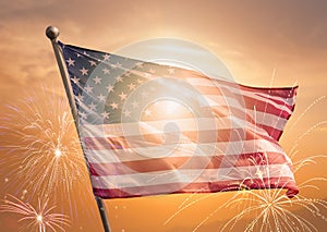 USA 4th of july independence day background of american flag with fireworks, Celebration Concept