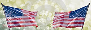 USA 4th of july independence day background of american flags with fireworks, Celebration Concept