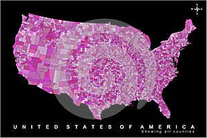 USA all counties map pink