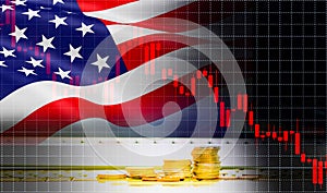USA America flag candlestick graph background Stock market exchange analysis / indicator of changes graph chart business finance