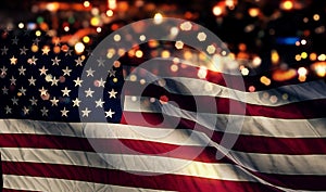 USA America National Flag Light Night Bokeh Abstract Background