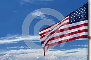 Usa American flag stars and stripes on the blue sky background