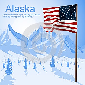 Usa American flag stars and stripes on mount Alaska background