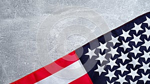 USA American flag on stone table. Banner mockup for US Memorial day, Presidents day, Veterans day, Labor day, or 4th of July