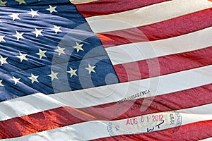 Usa American flag with visa passport stamp