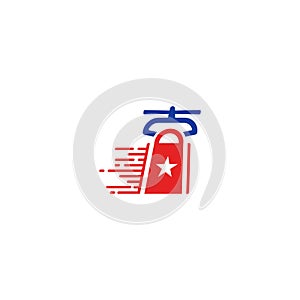 USA American Shopping Drone icon logo. Drone carry shopping bag delivery express logo for e-commerce