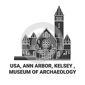 Usa, Ann Arbor, Kelsey , Museum Of Archaeology travel landmark vector illustration