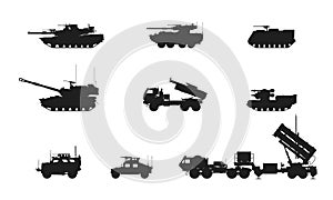 Usa army military vehicle equipment set. weapon and army machines. isolated vector image for military web design