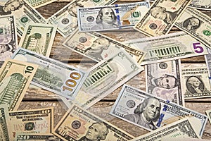 USA bank notes weathered wood background