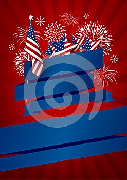 USA banner design of america flag and fireworks