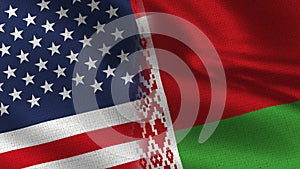 Usa and Belarus Realistic Half Flags Together