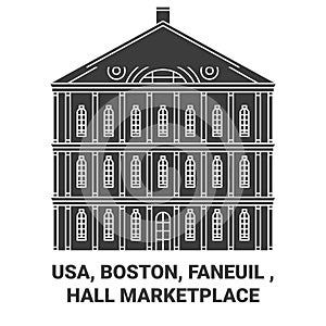 Usa, Boston, Faneuil , Hall Marketplace travel landmark vector illustration
