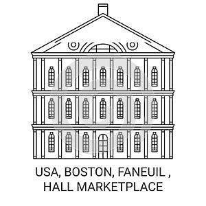 Usa, Boston, Faneuil , Hall Marketplace travel landmark vector illustration