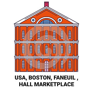 Usa, Boston, Faneuil , Hall Marketplace travel landmark vector illustration