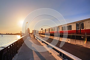 Boston Longfellow bridge at sunset