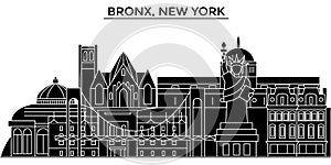 Usa, Bronx, New York architecture vector city skyline, travel cityscape with landmarks, buildings, isolated sights on