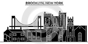 Usa, Brooklyn, New York architecture vector city skyline, travel cityscape with landmarks, buildings, isolated sights on