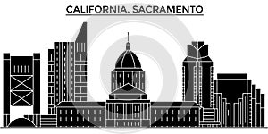 Usa, California Sacramento architecture vector city skyline, travel cityscape with landmarks, buildings, isolated sight